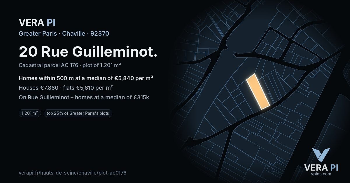 20 Rue Guilleminot, Chaville at night – the plot lit, the parcels around coloured by the prices near them