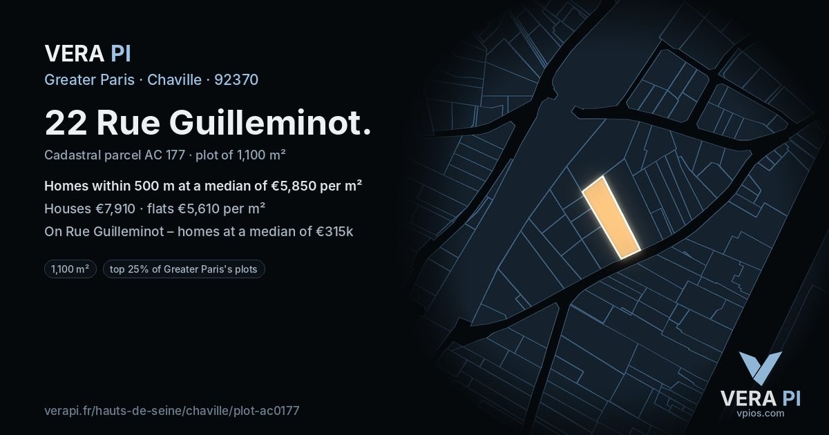 22 Rue Guilleminot, Chaville at night – the plot lit, the parcels around coloured by the prices near them
