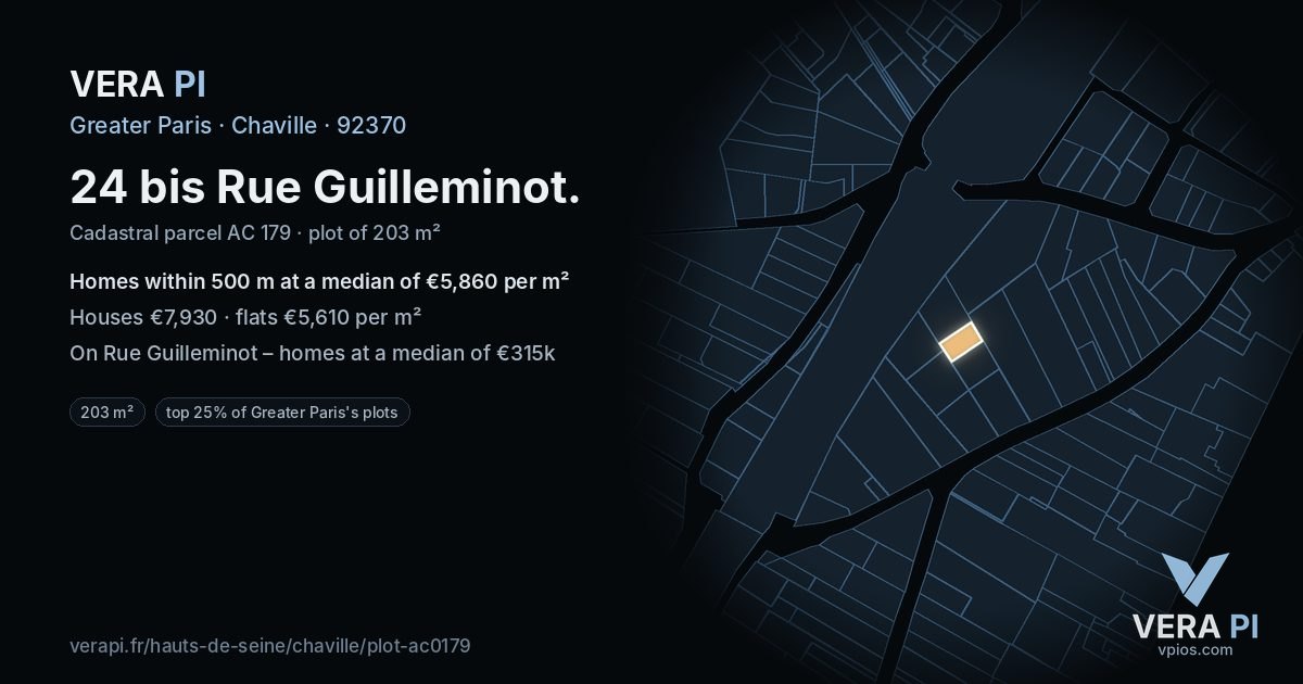24 bis Rue Guilleminot, Chaville at night – the plot lit, the parcels around coloured by the prices near them