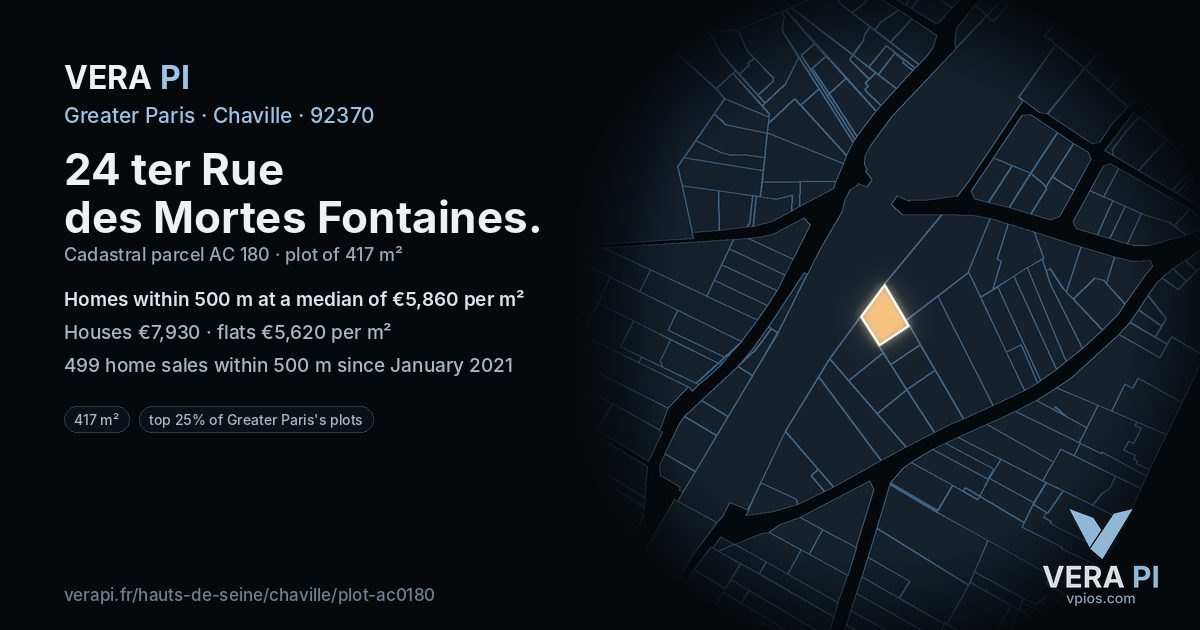 24 ter Rue des Mortes Fontaines, Chaville at night – the plot lit, the parcels around coloured by the prices near them