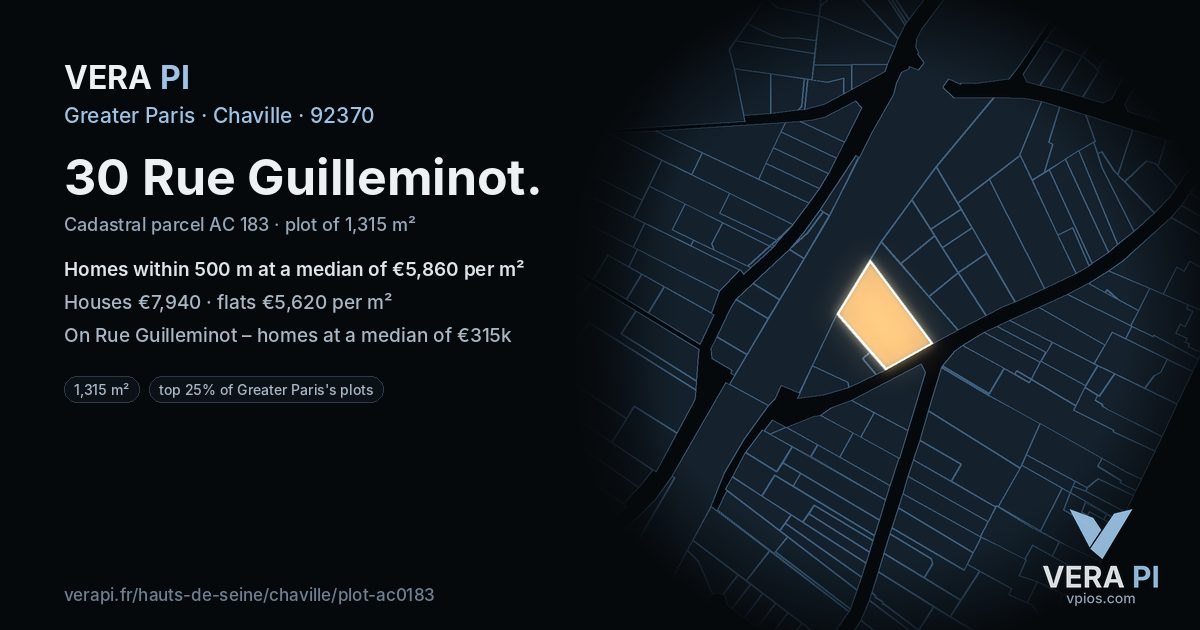 30 Rue Guilleminot, Chaville at night – the plot lit, the parcels around coloured by the prices near them