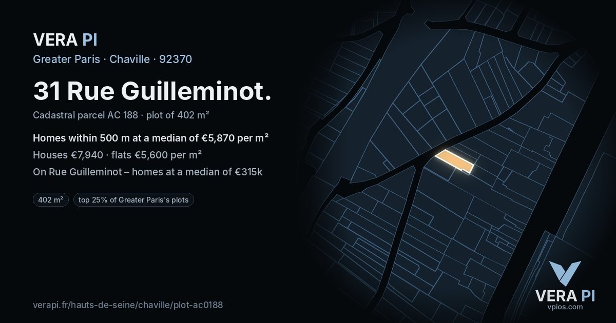 31 Rue Guilleminot, Chaville at night – the plot lit, the parcels around coloured by the prices near them