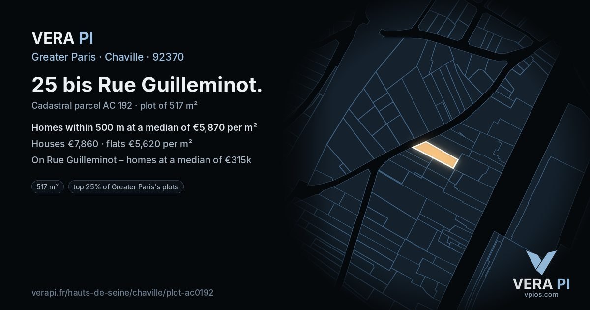 25 bis Rue Guilleminot, Chaville at night – the plot lit, the parcels around coloured by the prices near them