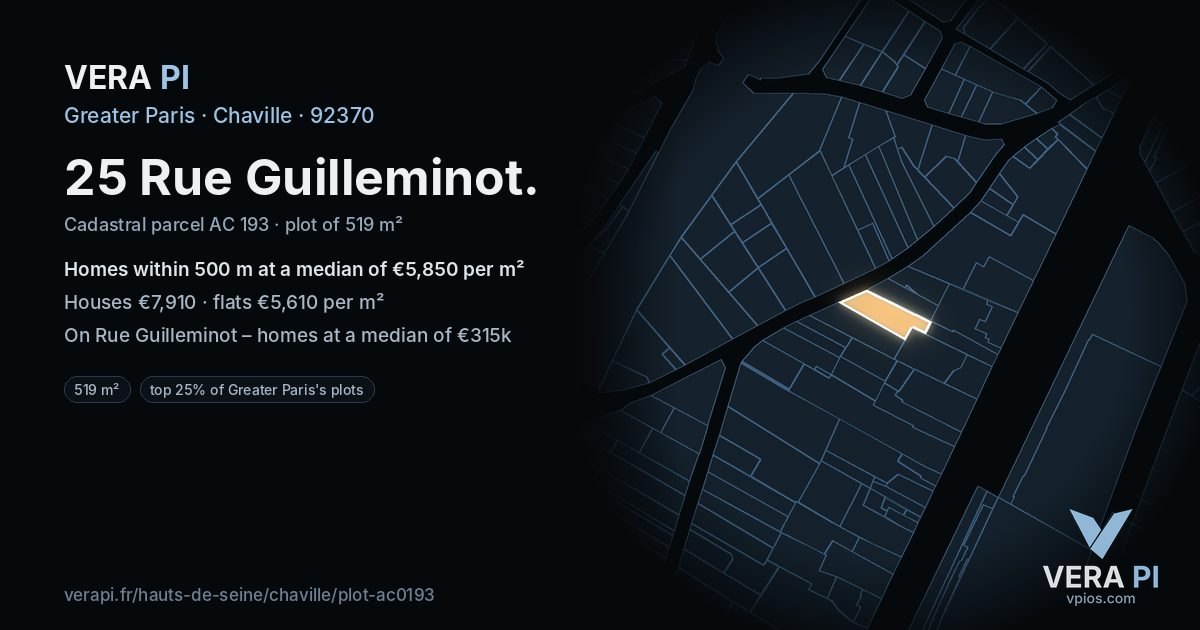 25 Rue Guilleminot, Chaville at night – the plot lit, the parcels around coloured by the prices near them