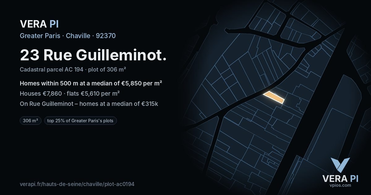 23 Rue Guilleminot, Chaville at night – the plot lit, the parcels around coloured by the prices near them