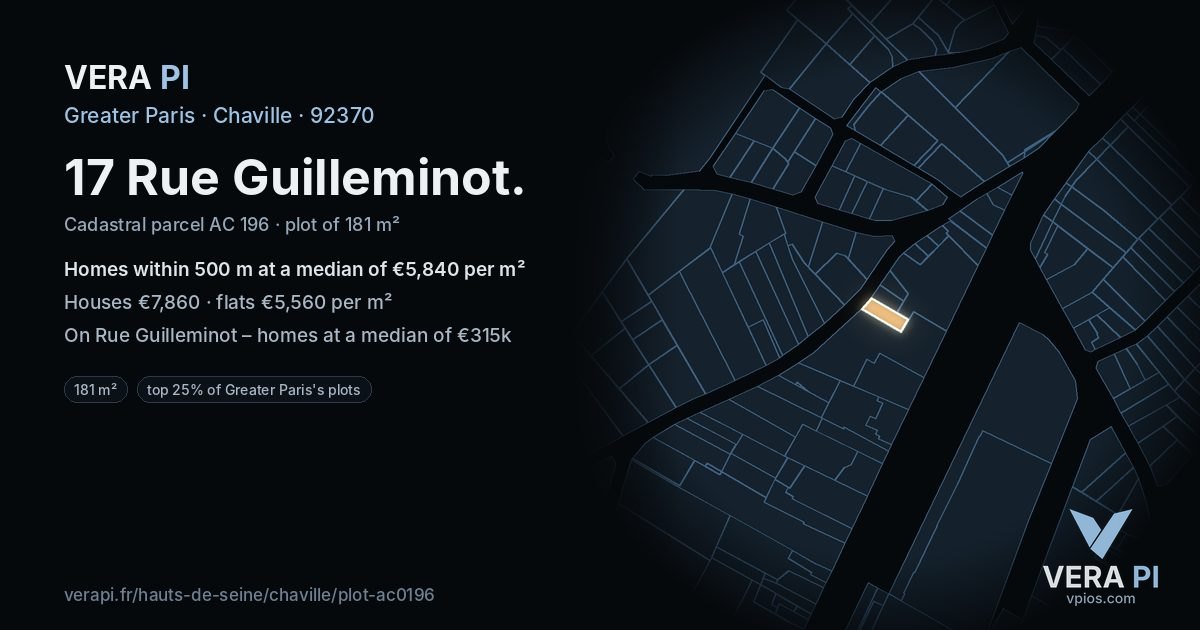 17 Rue Guilleminot, Chaville at night – the plot lit, the parcels around coloured by the prices near them