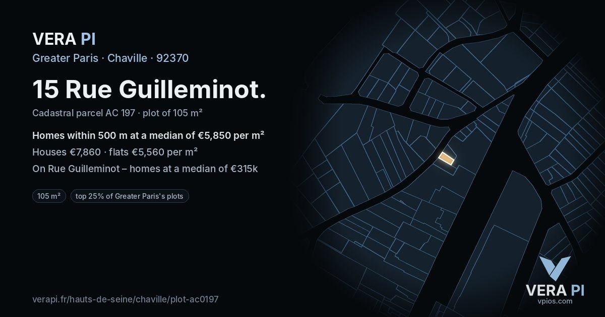 15 Rue Guilleminot, Chaville at night – the plot lit, the parcels around coloured by the prices near them