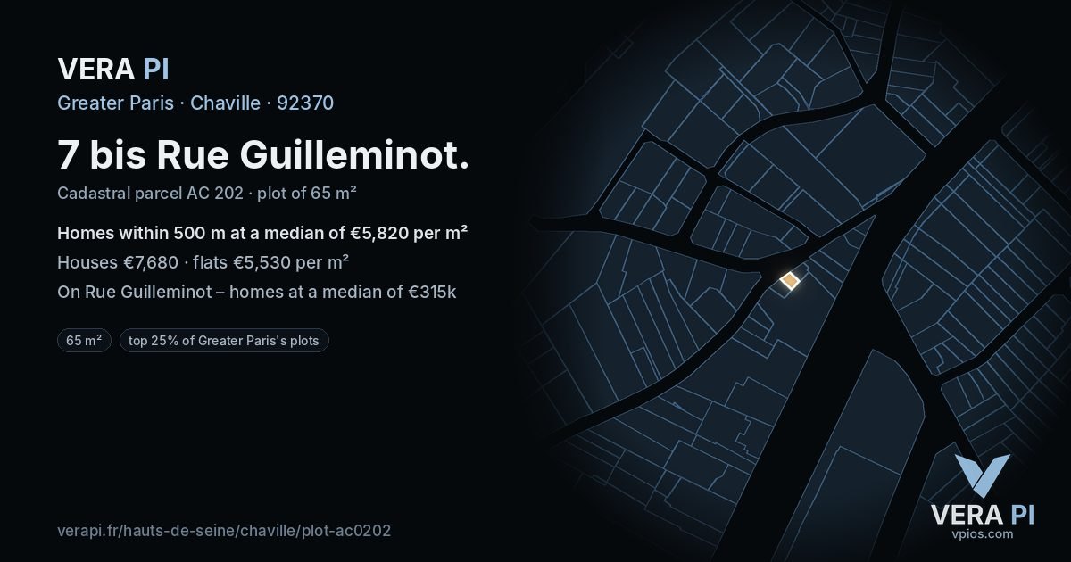 7 bis Rue Guilleminot, Chaville at night – the plot lit, the parcels around coloured by the prices near them