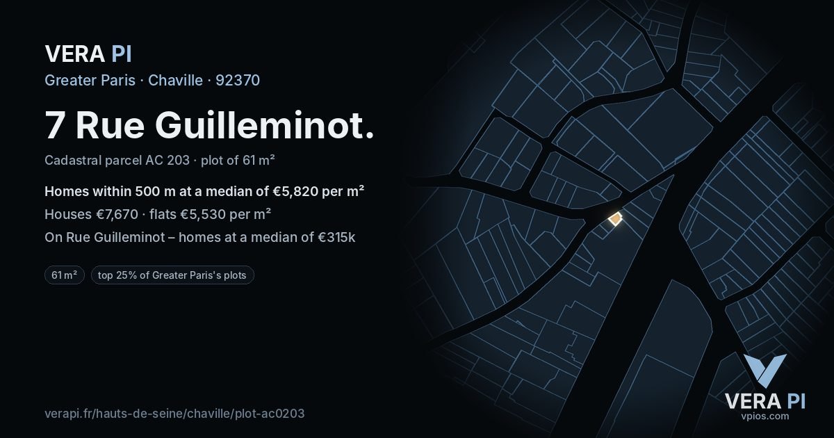 7 Rue Guilleminot, Chaville at night – the plot lit, the parcels around coloured by the prices near them