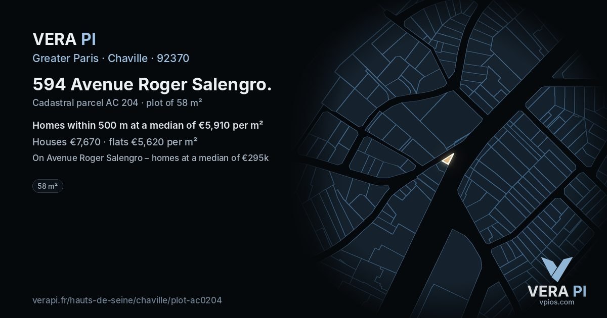 594 Avenue Roger Salengro, Chaville at night – the plot lit, the parcels around coloured by the prices near them