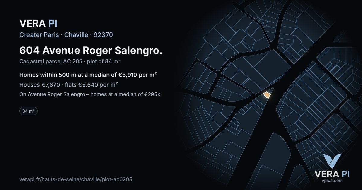 604 Avenue Roger Salengro, Chaville at night – the plot lit, the parcels around coloured by the prices near them