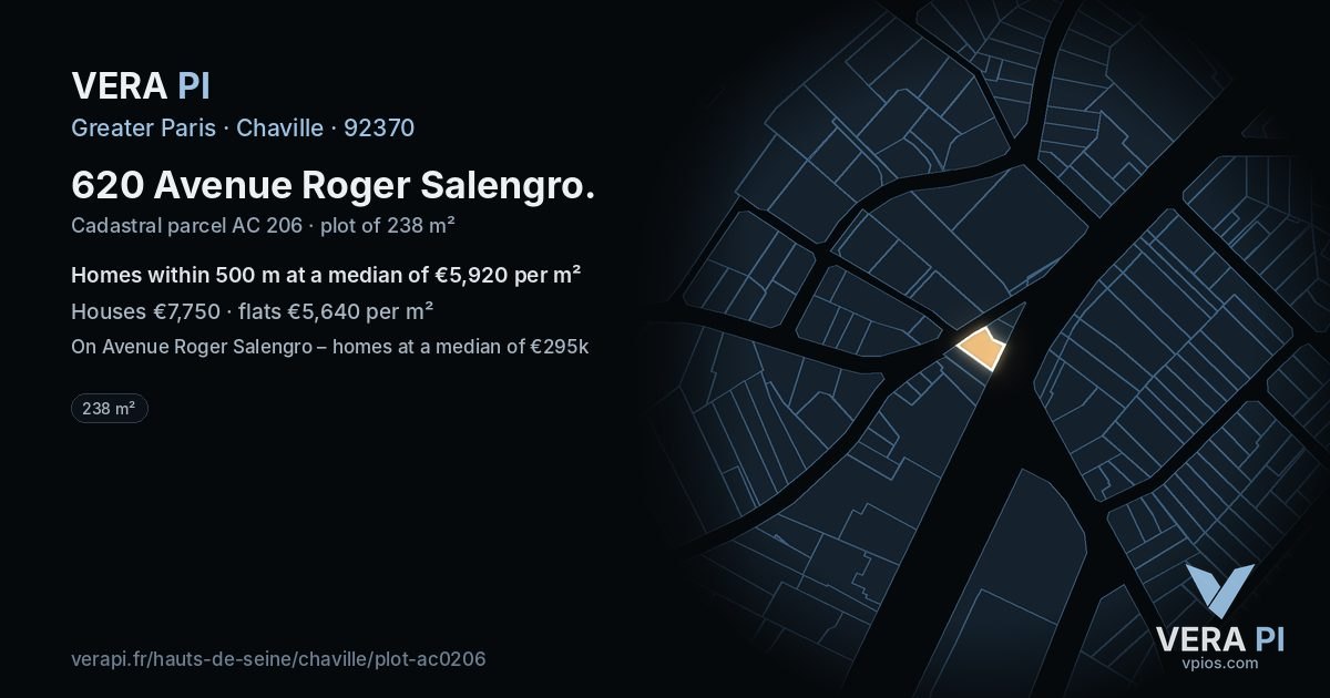 620 Avenue Roger Salengro, Chaville at night – the plot lit, the parcels around coloured by the prices near them