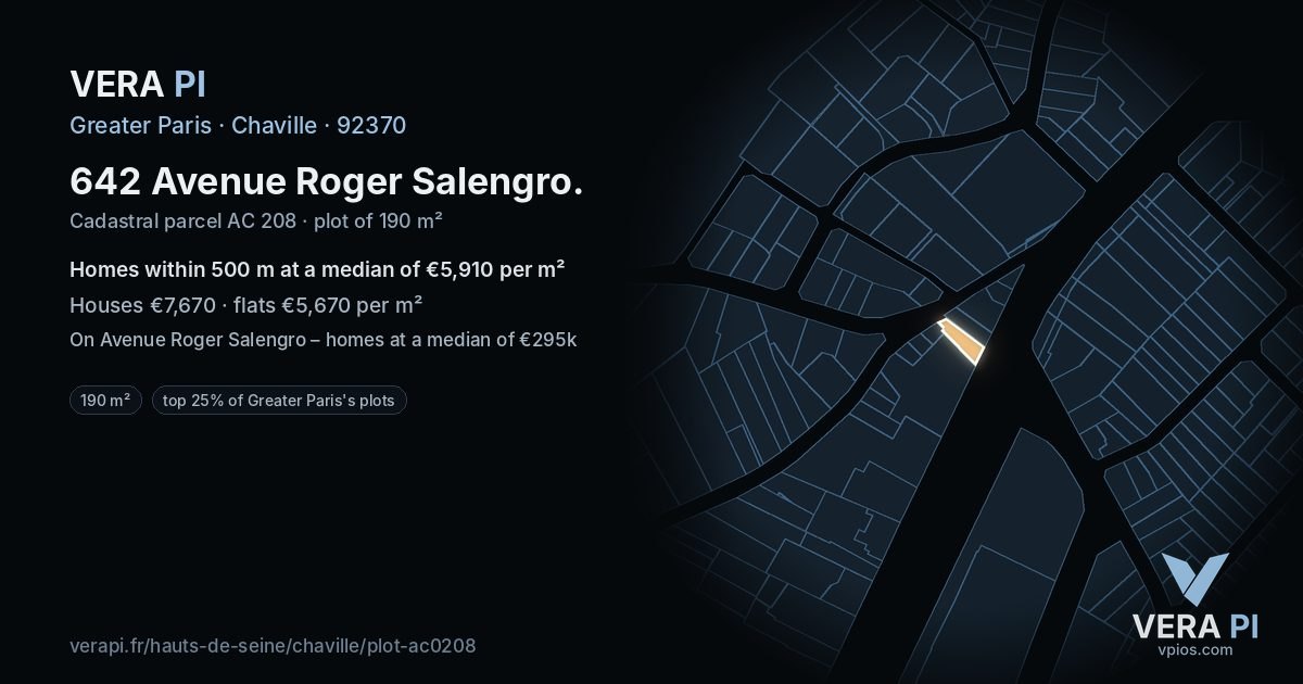 642 Avenue Roger Salengro, Chaville at night – the plot lit, the parcels around coloured by the prices near them