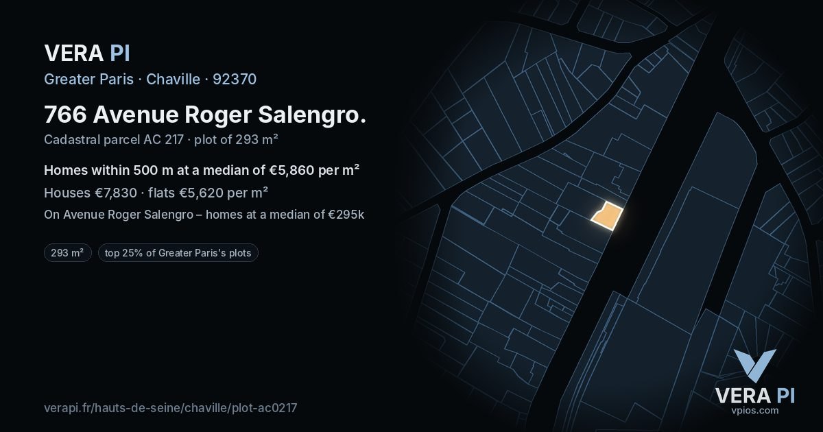 766 Avenue Roger Salengro, Chaville at night – the plot lit, the parcels around coloured by the prices near them