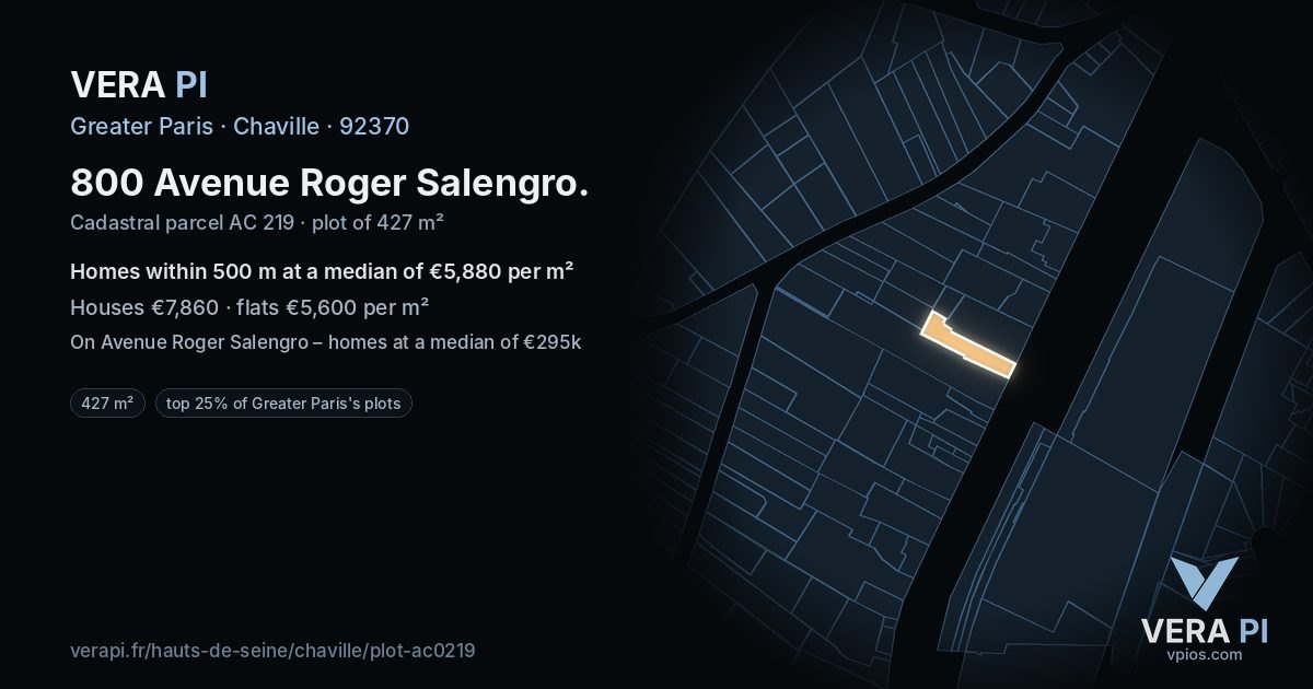 800 Avenue Roger Salengro, Chaville at night – the plot lit, the parcels around coloured by the prices near them