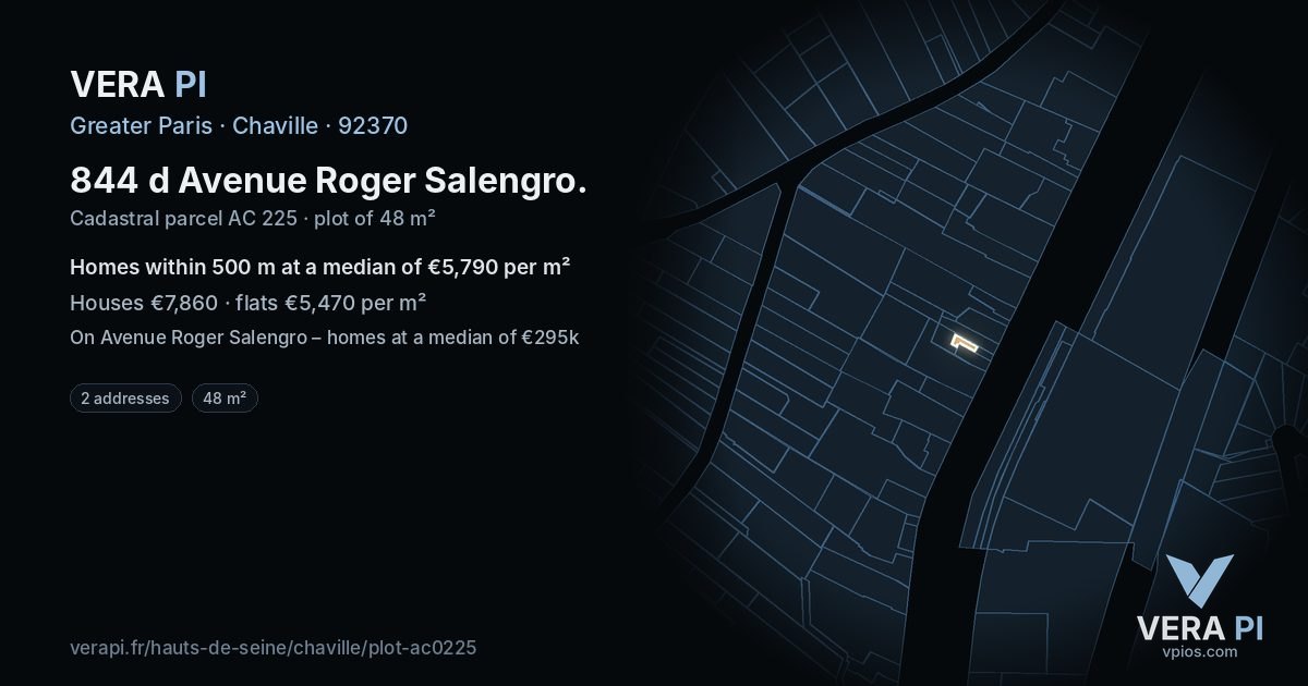 844 d Avenue Roger Salengro, Chaville at night – the plot lit, the parcels around coloured by the prices near them