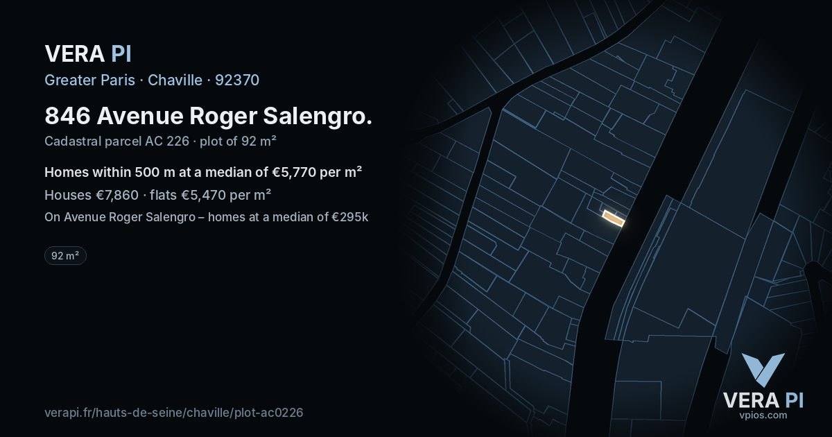 846 Avenue Roger Salengro, Chaville at night – the plot lit, the parcels around coloured by the prices near them