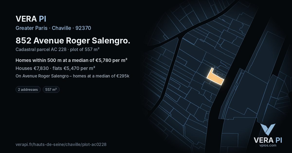 852 Avenue Roger Salengro, Chaville at night – the plot lit, the parcels around coloured by the prices near them