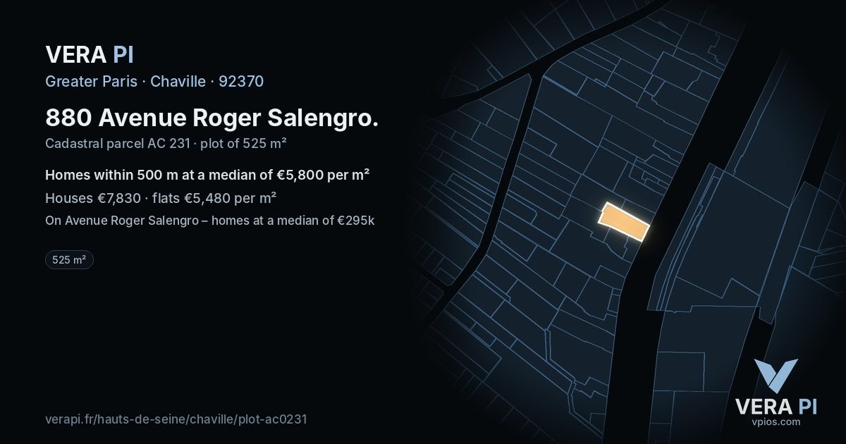 880 Avenue Roger Salengro, Chaville at night – the plot lit, the parcels around coloured by the prices near them