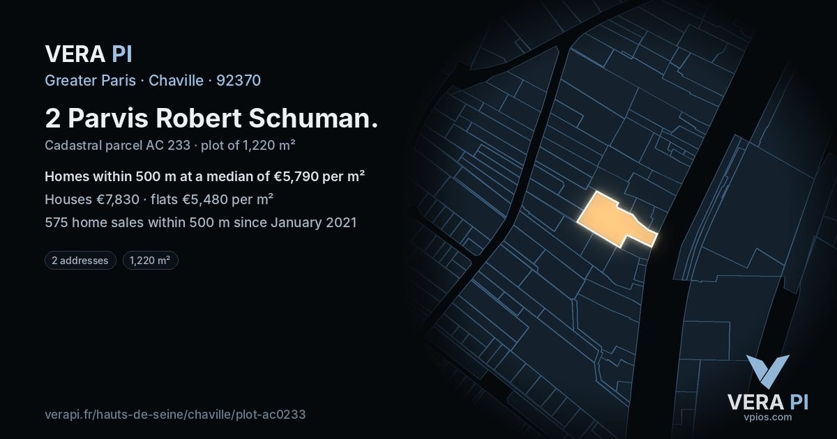 2 Parvis Robert Schuman, Chaville at night – the plot lit, the parcels around coloured by the prices near them