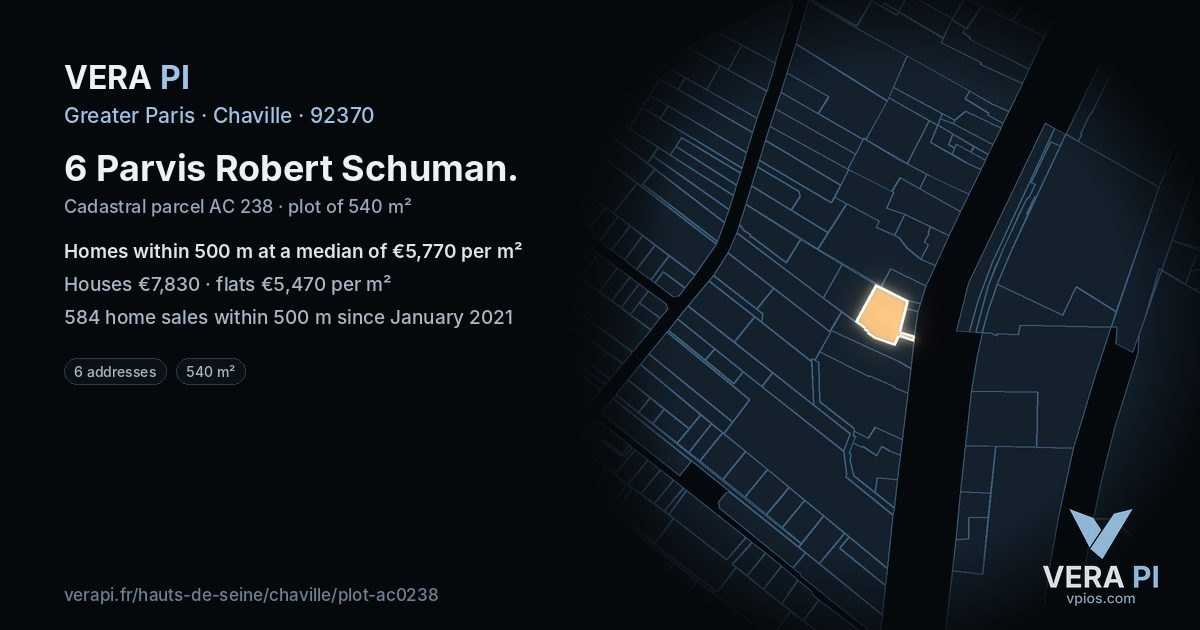 6 Parvis Robert Schuman, Chaville at night – the plot lit, the parcels around coloured by the prices near them