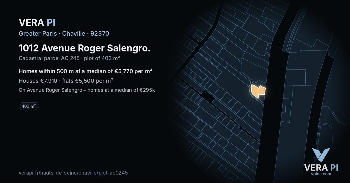 1012 Avenue Roger Salengro, Chaville at night – the plot lit, the parcels around coloured by the prices near them