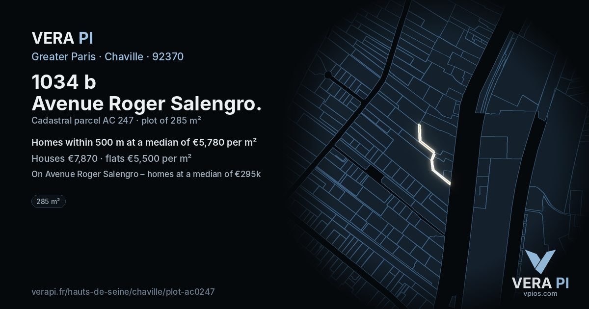 1034 b Avenue Roger Salengro, Chaville at night – the plot lit, the parcels around coloured by the prices near them
