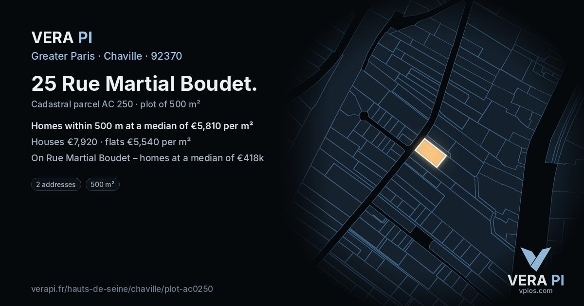 25 Rue Martial Boudet, Chaville at night – the plot lit, the parcels around coloured by the prices near them