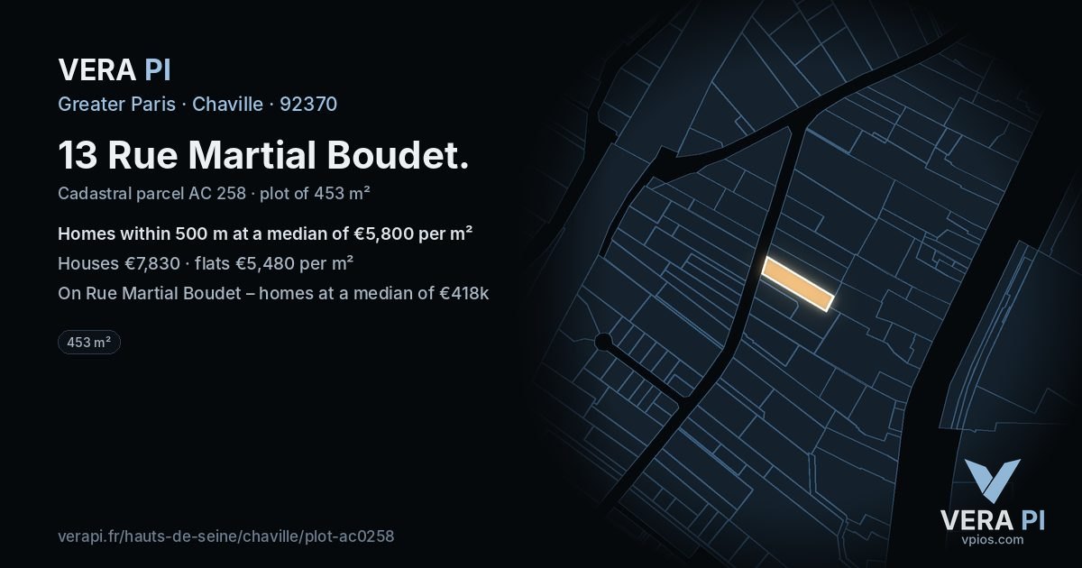 13 Rue Martial Boudet, Chaville at night – the plot lit, the parcels around coloured by the prices near them