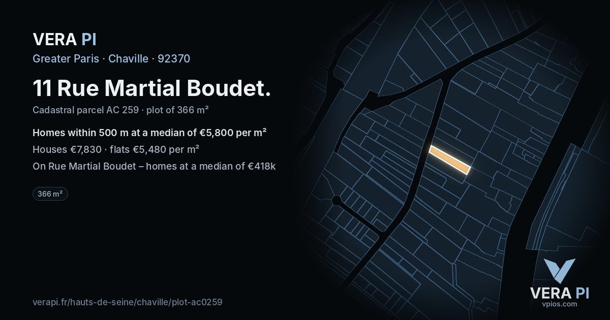 11 Rue Martial Boudet, Chaville at night – the plot lit, the parcels around coloured by the prices near them