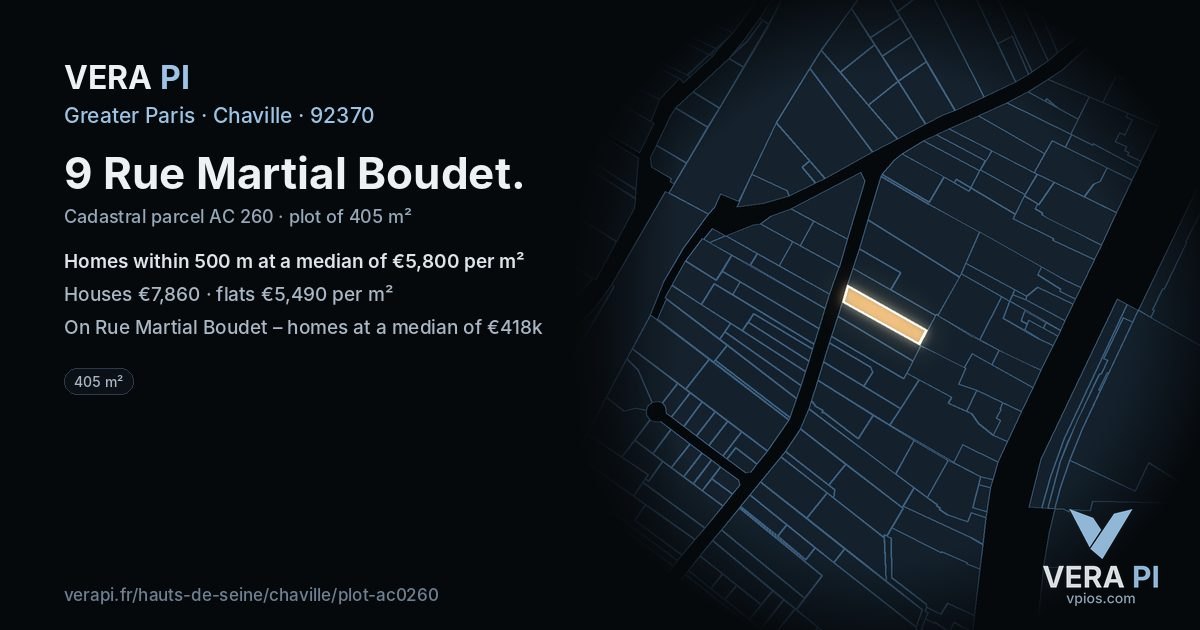 9 Rue Martial Boudet, Chaville at night – the plot lit, the parcels around coloured by the prices near them