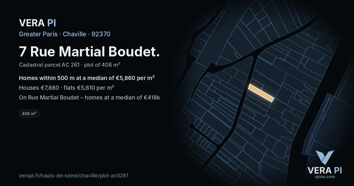 7 Rue Martial Boudet, Chaville at night – the plot lit, the parcels around coloured by the prices near them