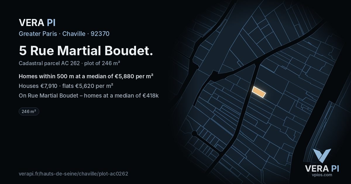 5 Rue Martial Boudet, Chaville at night – the plot lit, the parcels around coloured by the prices near them