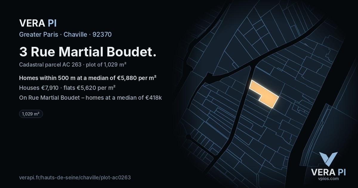 3 Rue Martial Boudet, Chaville at night – the plot lit, the parcels around coloured by the prices near them