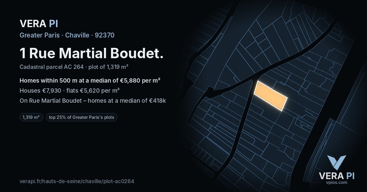 1 Rue Martial Boudet, Chaville at night – the plot lit, the parcels around coloured by the prices near them