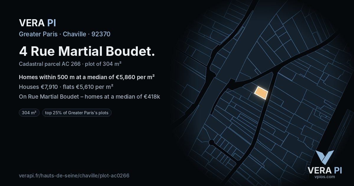 4 Rue Martial Boudet, Chaville at night – the plot lit, the parcels around coloured by the prices near them