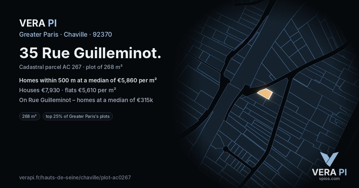 35 Rue Guilleminot, Chaville at night – the plot lit, the parcels around coloured by the prices near them
