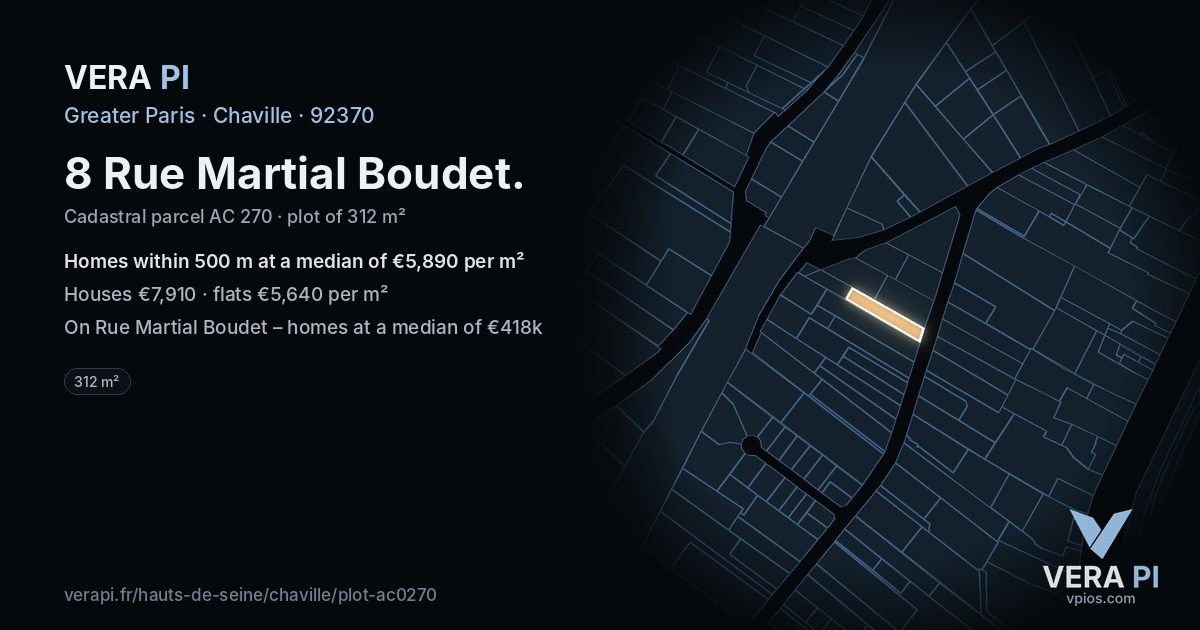 8 Rue Martial Boudet, Chaville at night – the plot lit, the parcels around coloured by the prices near them
