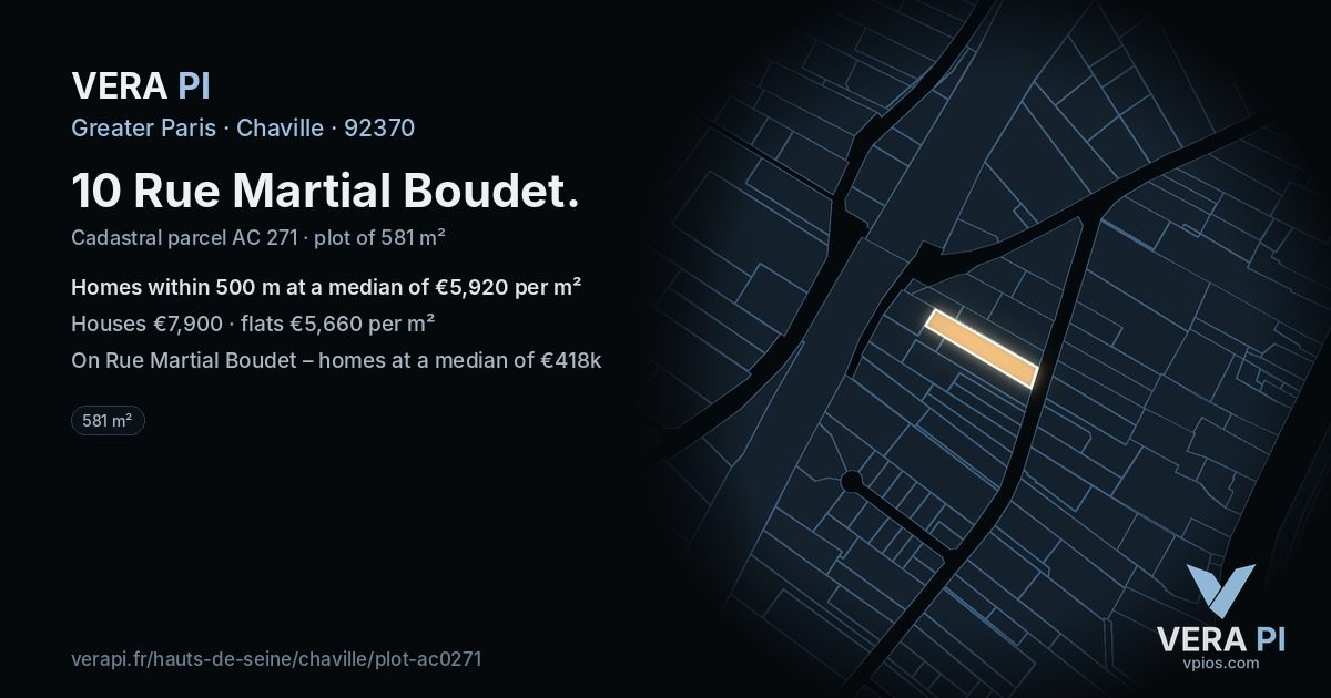 10 Rue Martial Boudet, Chaville at night – the plot lit, the parcels around coloured by the prices near them