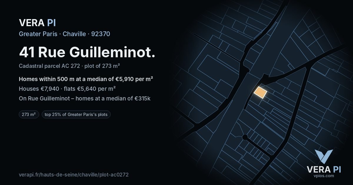 41 Rue Guilleminot, Chaville at night – the plot lit, the parcels around coloured by the prices near them