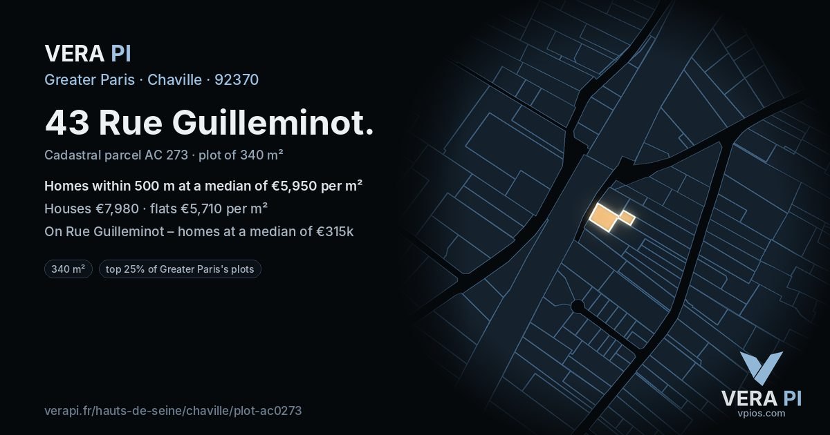 43 Rue Guilleminot, Chaville at night – the plot lit, the parcels around coloured by the prices near them