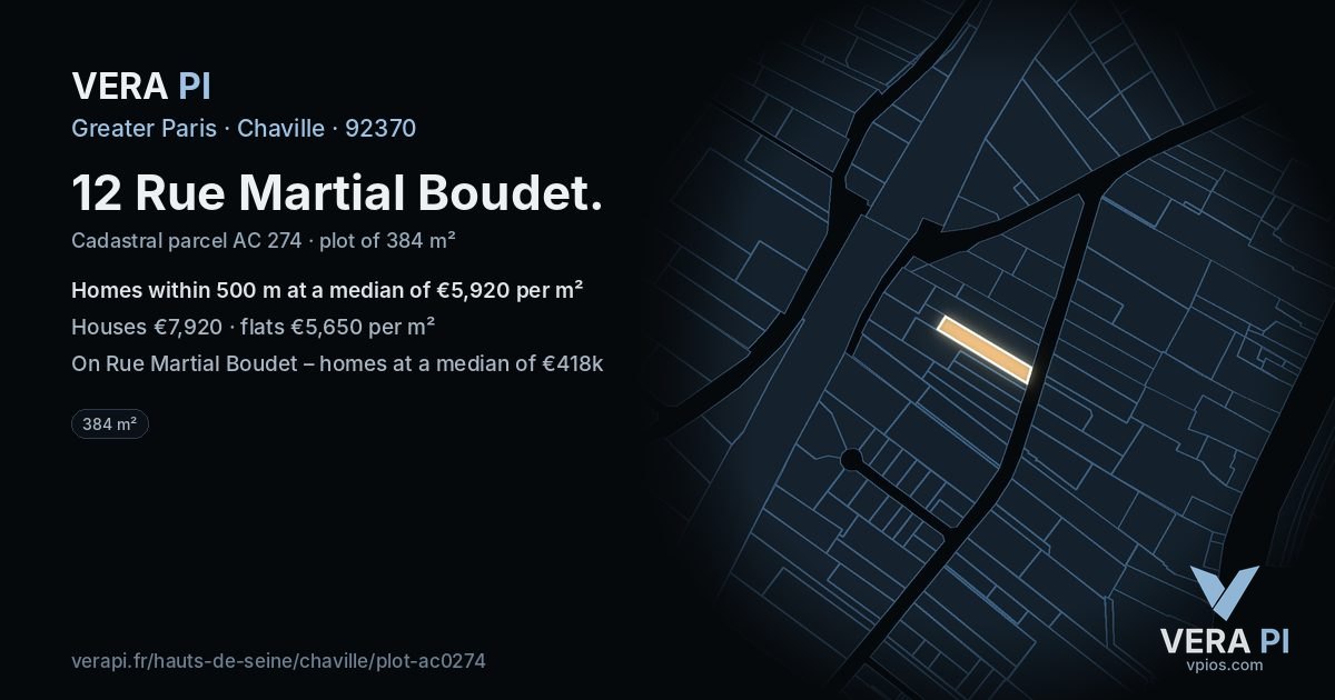 12 Rue Martial Boudet, Chaville at night – the plot lit, the parcels around coloured by the prices near them