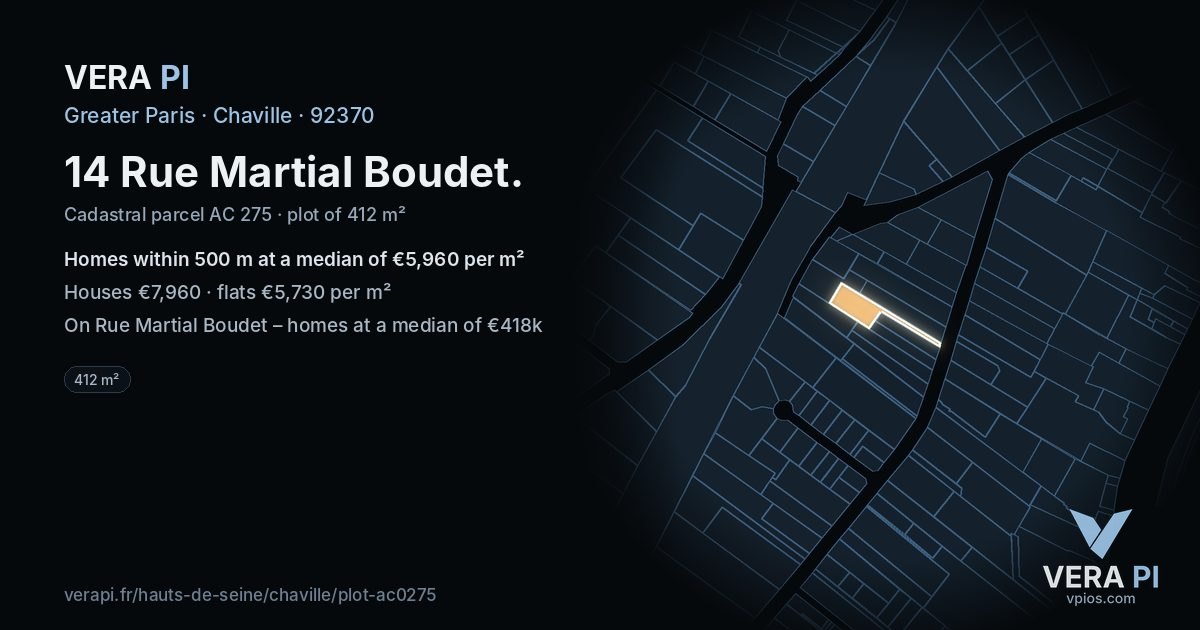 14 Rue Martial Boudet, Chaville at night – the plot lit, the parcels around coloured by the prices near them