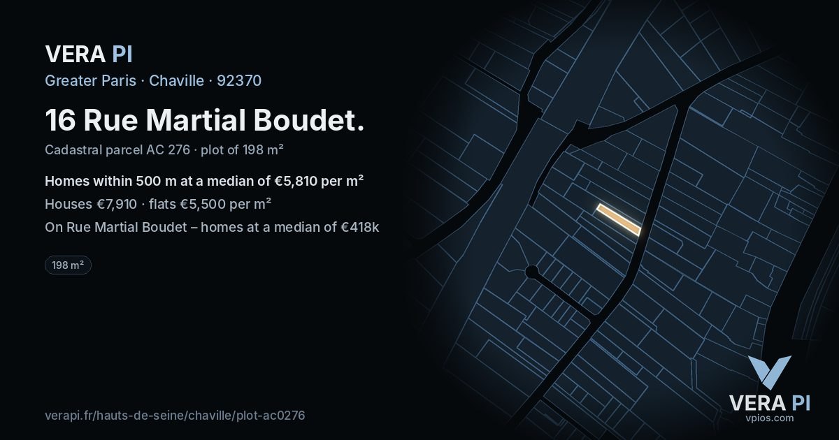 16 Rue Martial Boudet, Chaville at night – the plot lit, the parcels around coloured by the prices near them