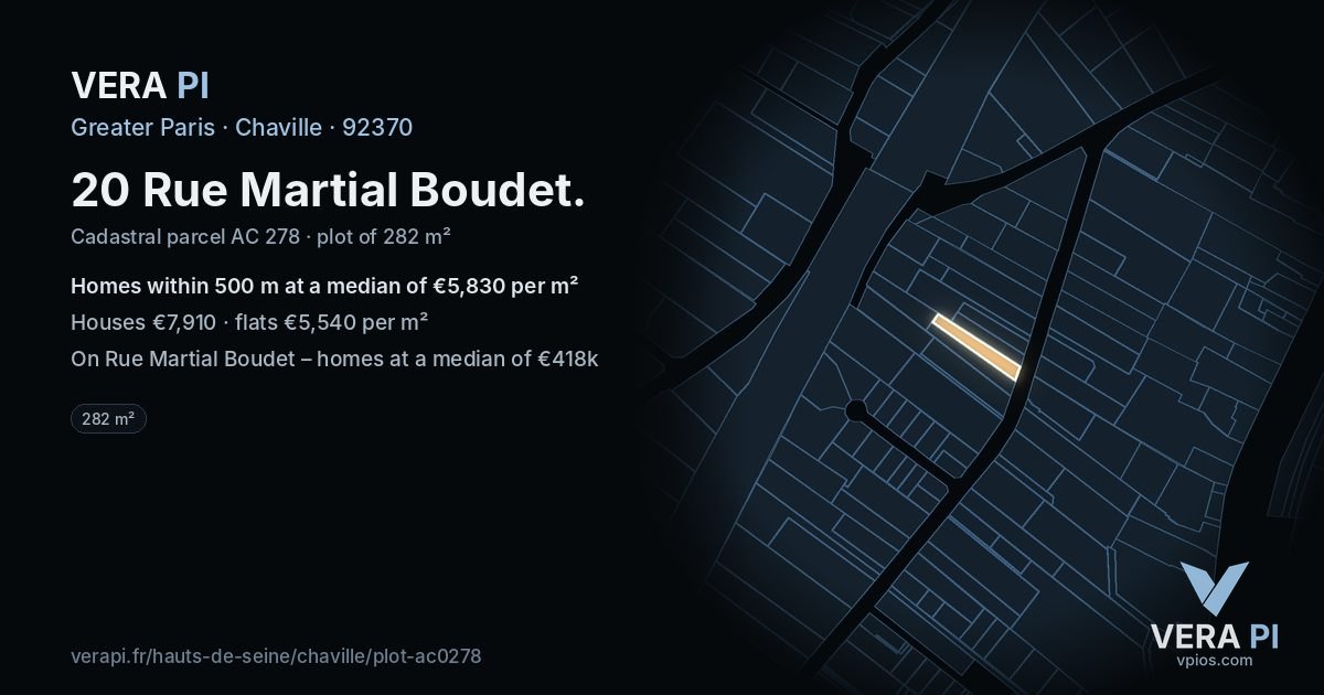 20 Rue Martial Boudet, Chaville at night – the plot lit, the parcels around coloured by the prices near them
