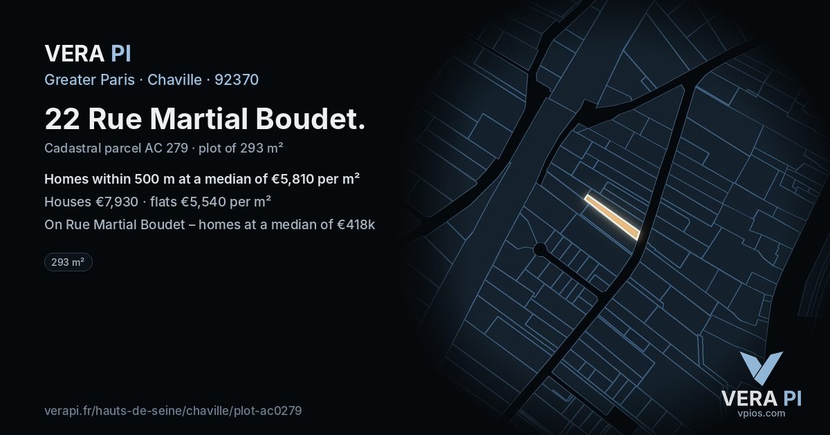 22 Rue Martial Boudet, Chaville at night – the plot lit, the parcels around coloured by the prices near them