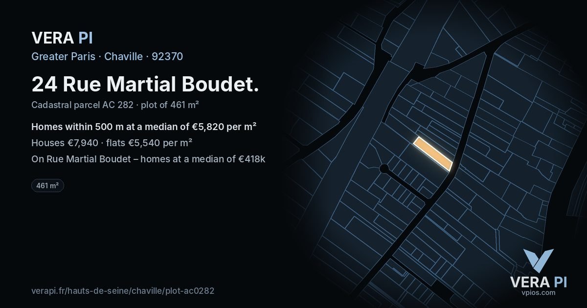 24 Rue Martial Boudet, Chaville at night – the plot lit, the parcels around coloured by the prices near them