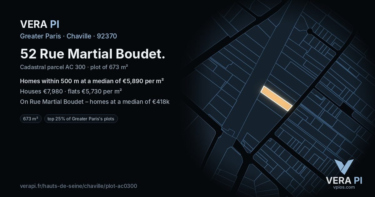 52 Rue Martial Boudet, Chaville at night – the plot lit, the parcels around coloured by the prices near them