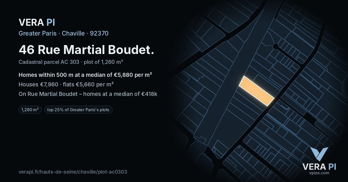46 Rue Martial Boudet, Chaville at night – the plot lit, the parcels around coloured by the prices near them