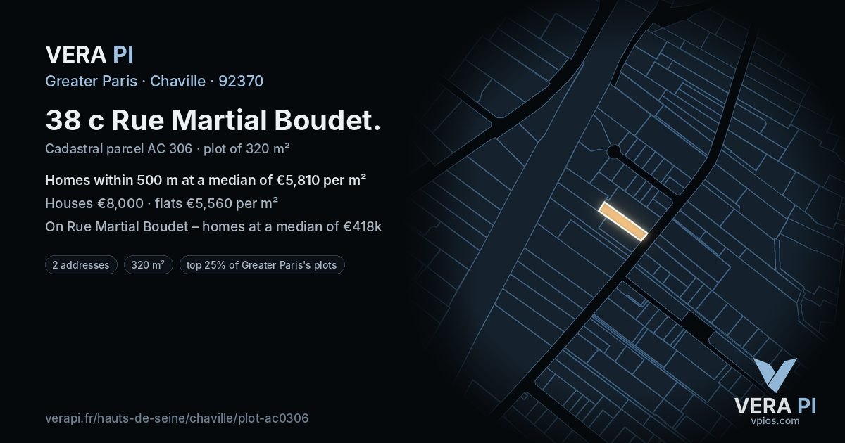 38 c Rue Martial Boudet, Chaville at night – the plot lit, the parcels around coloured by the prices near them